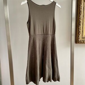 Sarah Pacini Dark Green Crochet Knit Sleeveless Dress